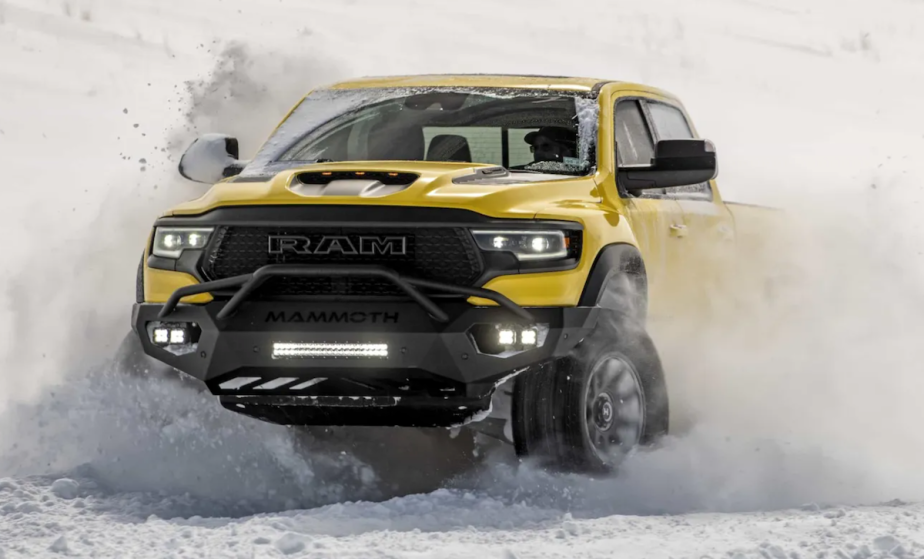 The Hennessey Mammoth Ram 1500 TRX in the snow