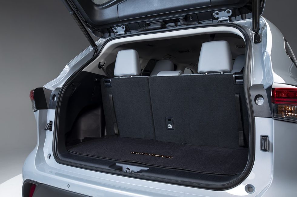Trunk of a Highlander Bronze Edition SUV, which gets a power liftgate the 2022 Toyota highlander XLE doesn't have.