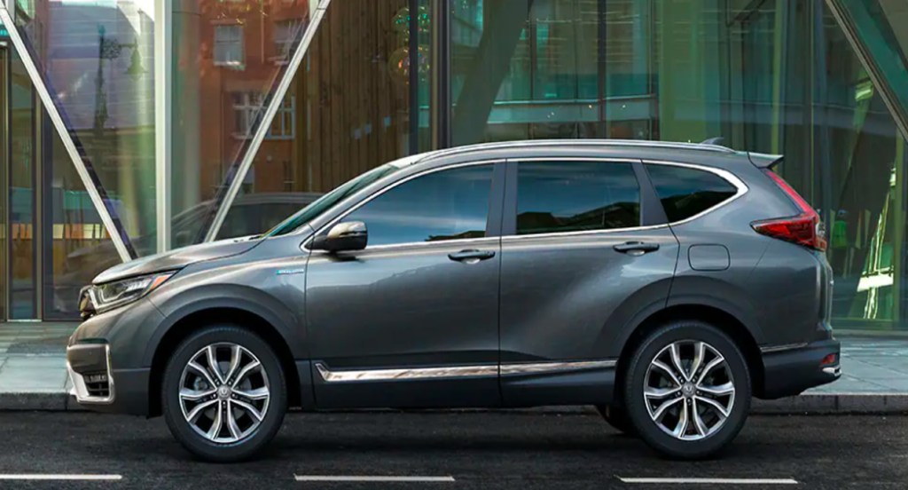 A gray Honda CR-V small SUV is parked. 