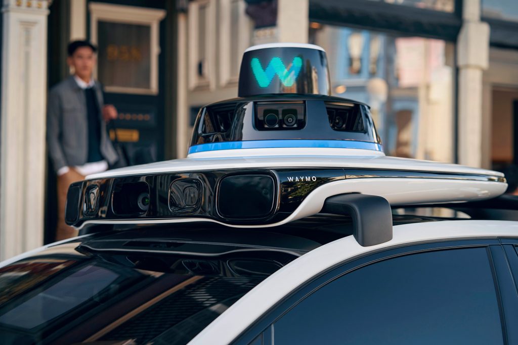 Waymo Autonomous driving system atop Jaguar I-Pace SUV in San Fransisco