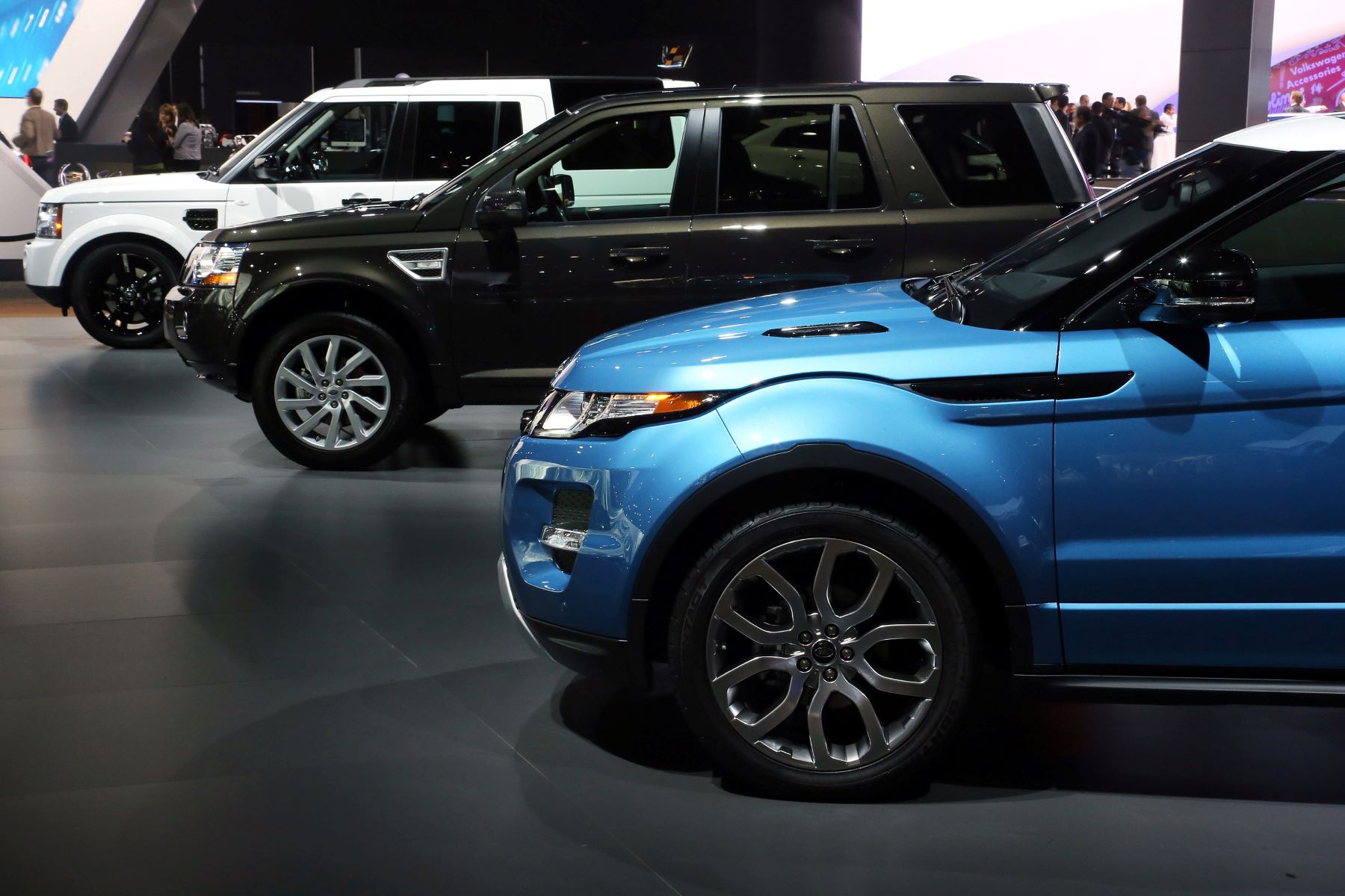 A lineup of Land Rover Vehicles seen at the LA Auto Show