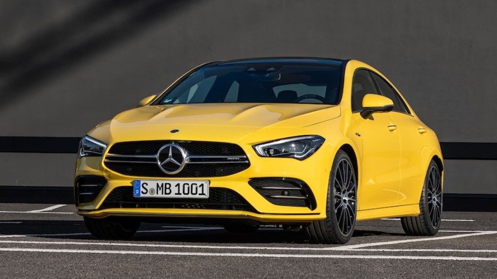 Yellow Mercedes-AMG CLA 35 on the track