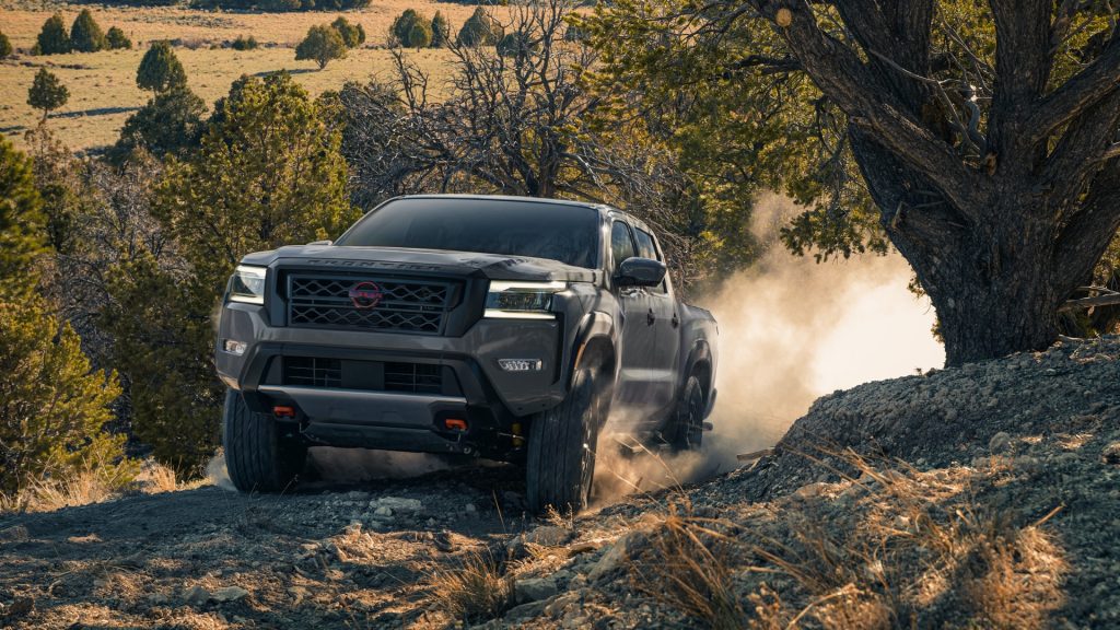 The 2022 Nissan Frontier comes standard with a V6 engine and has available four-wheel drive.
