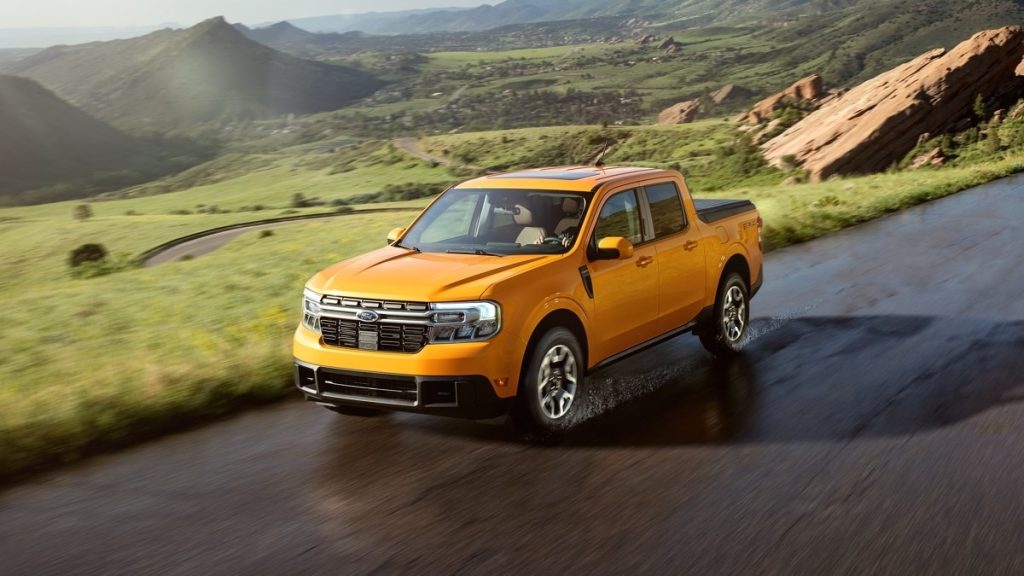 Orange 2022 Ford Maverick, the compact pickup truck is better cheaper.