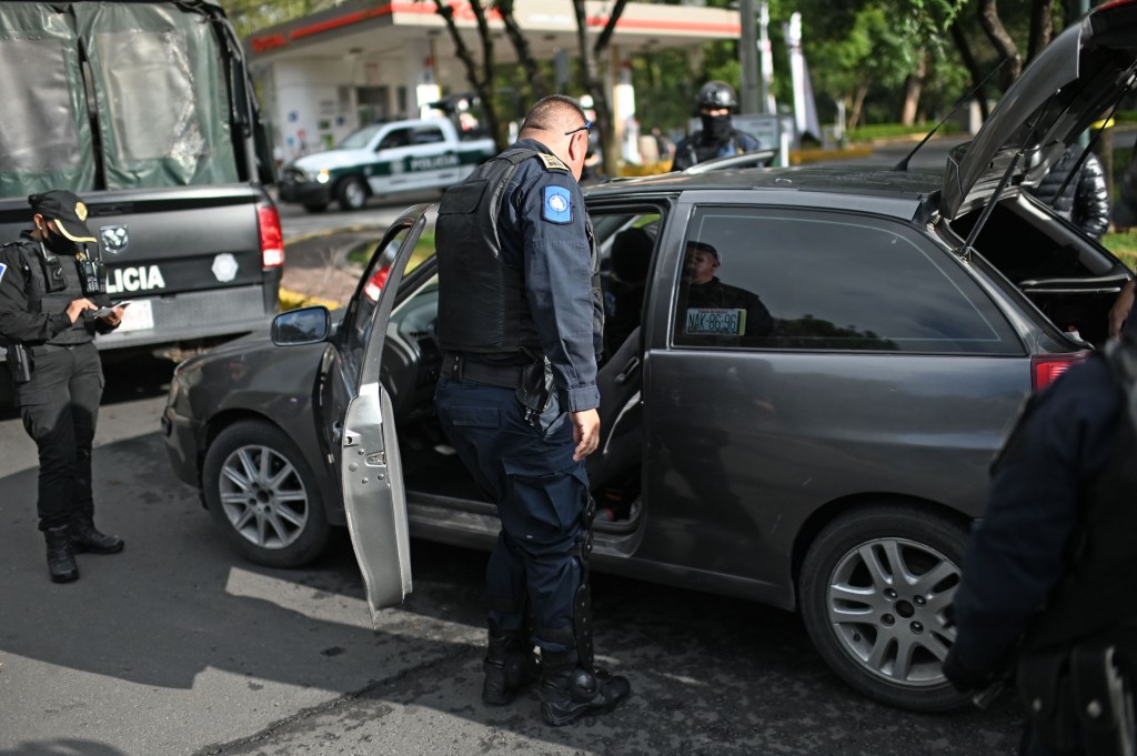 Policia checking vehicle