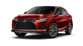 A red 2022 Lexus RX against a white background.