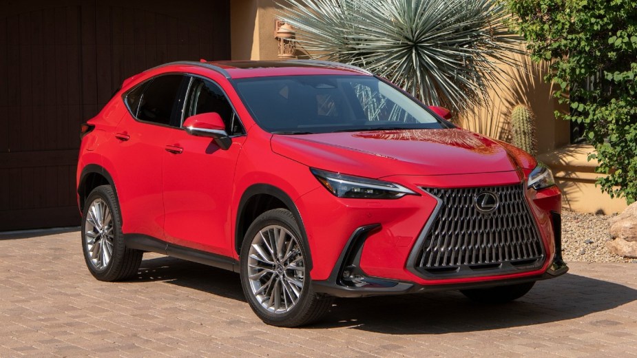 Red 2022 Lexus NX 450h PHEV just looks like a cooler SUV than the RAV4. 