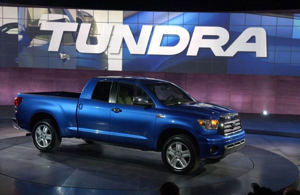 Side view of blue 2007 Toyota Tundra, one of the best used pickup trucks of the 2000s