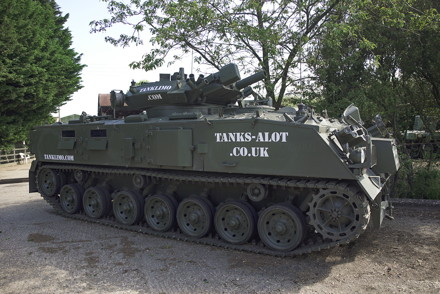 Exterior view of the UK based Tank Limo, a stretched limousine made from an armored personnel carrier