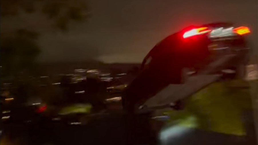Tesla Model S Jumping in streets of LA sreenshot from Alex Choi video