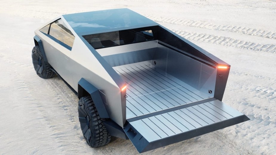 Tesla Cybertruck with the bed open