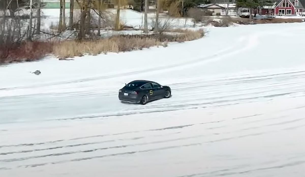 Tesla Model 3 Shreds Ice Autocross Course with Disabled Stability Control
