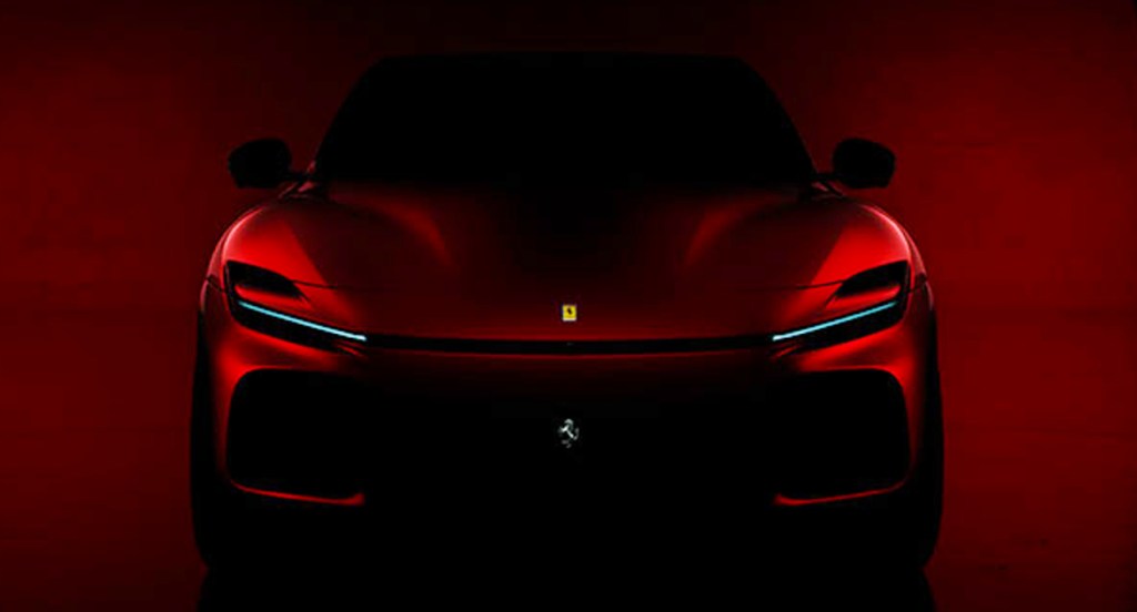 A teaser of a red Ferrari Purosangue. 
