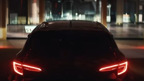 A rear shadowy teaser shot of the Toyota GR Corolla
