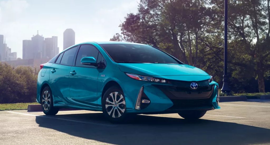 A blue 2022 Toyota Prius Prime is parked. 