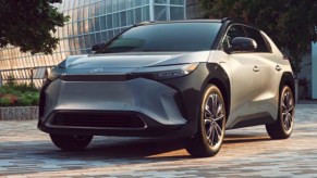 A gray 2023 Toyota bZ4X electric SUV is parked.