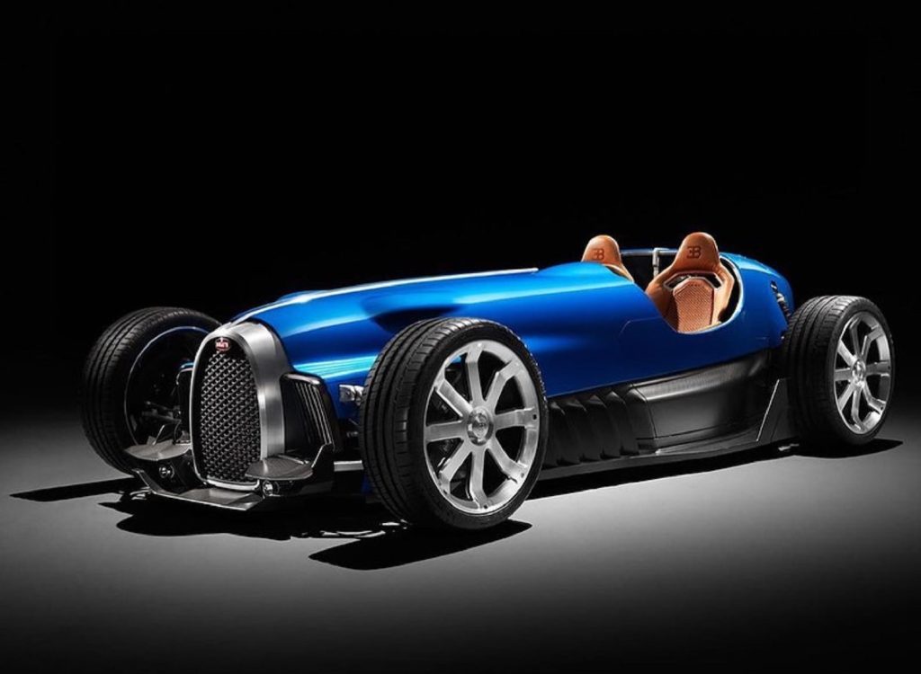 Blue Bugatti sports car concept.