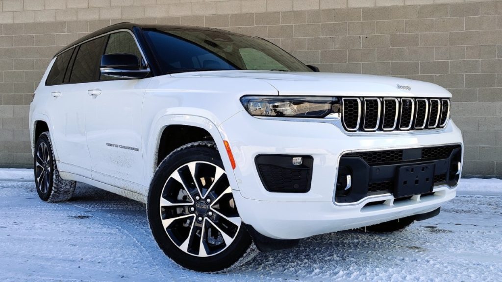 White 2022 Jeep Grand Cherokee L on snow