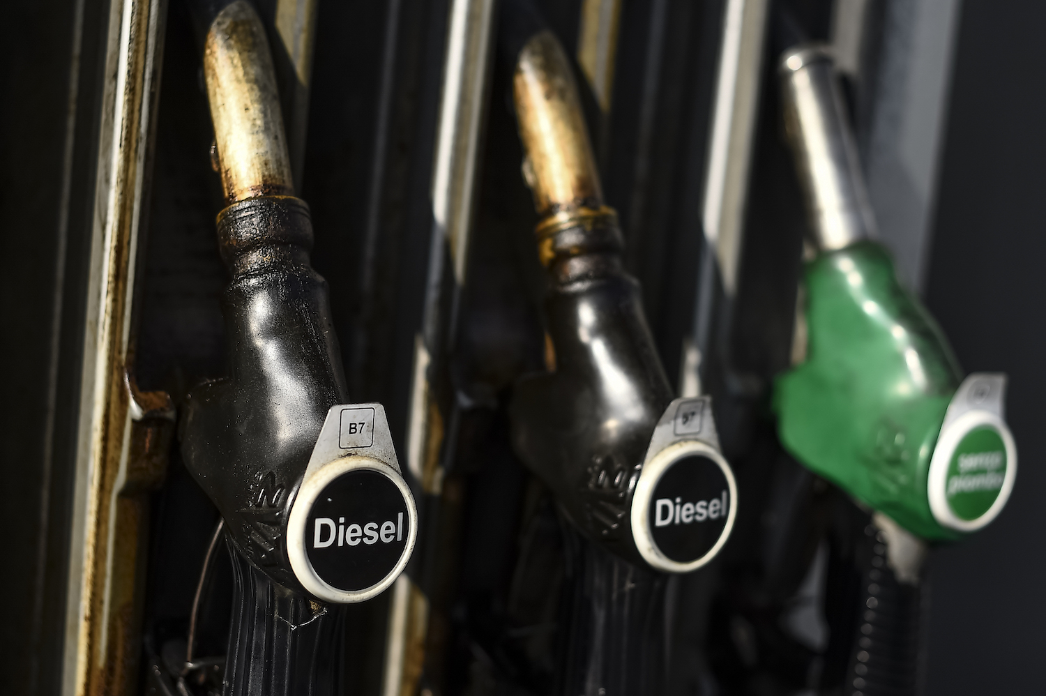 A diesel fuel petrol pump is seen at a gas station