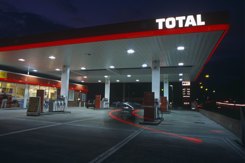 A Total gas station thats equipped with diesel fuel.