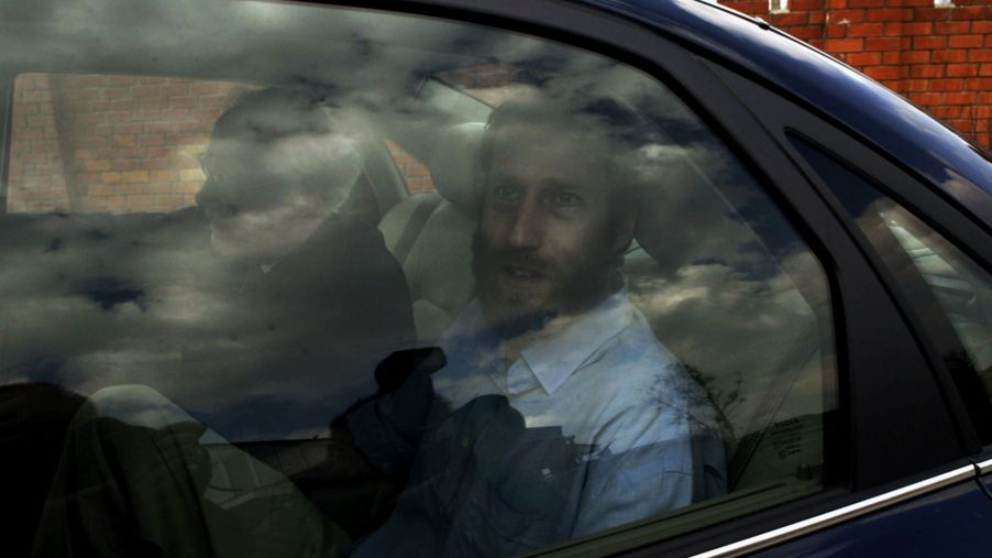 Kidnapped Dutch aid worker Arjan Erkel arriving by car to the Dutch embassy in Moscow, Russia