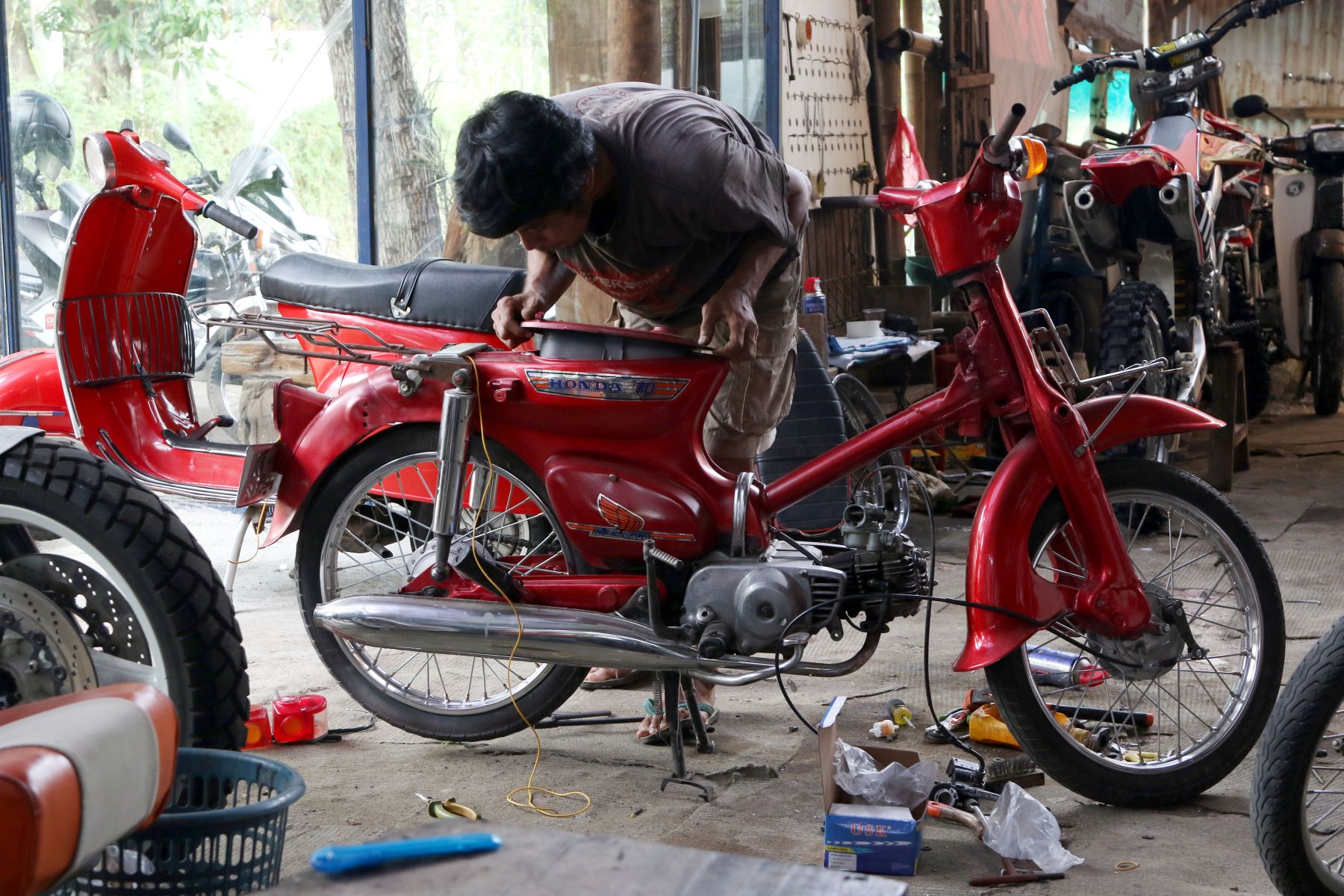An antique and vintage motorcycle restoration garage repair shop in Pondok Cabe, Tangerang