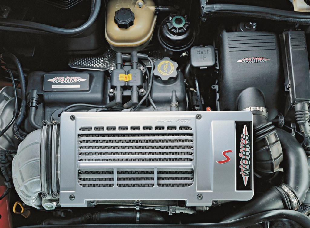 The supercharged engine in a 2005 Mini Cooper S with JCW kit