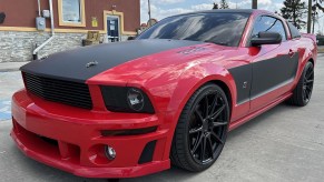 Red 2008 Roush Ford Mustang 428R Supercharged Coupe front 3/4