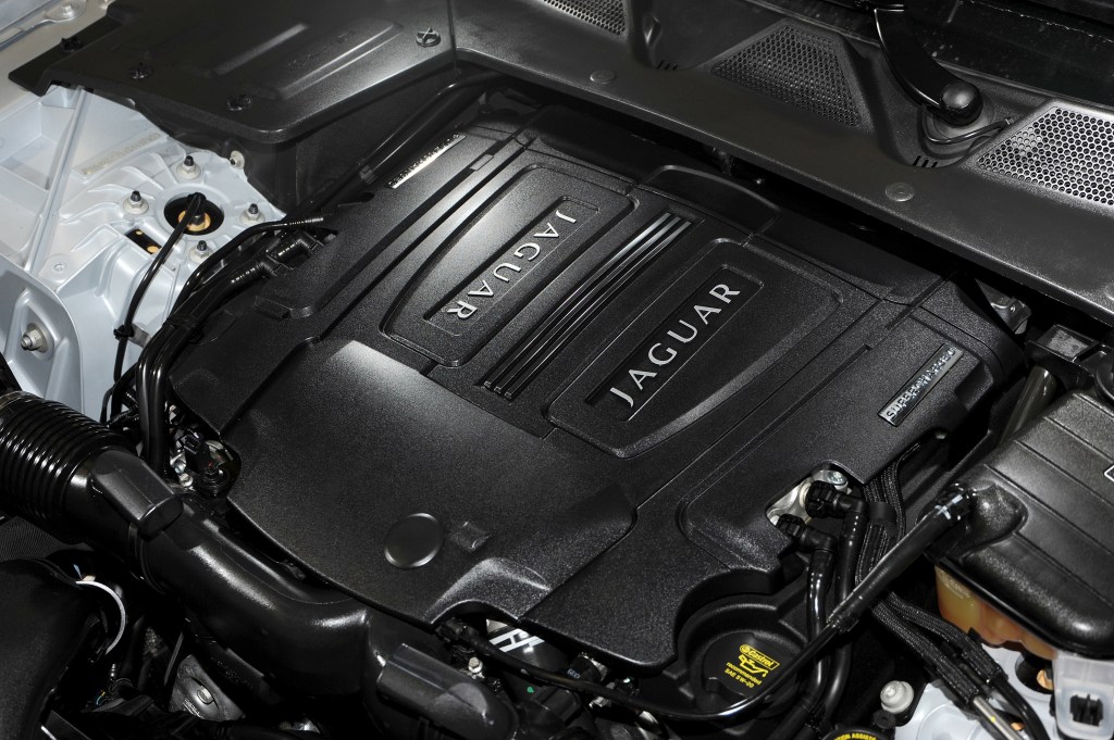 A look at a 2010 Jaguar XKR's black-covered supercharged 5.0-liter V8