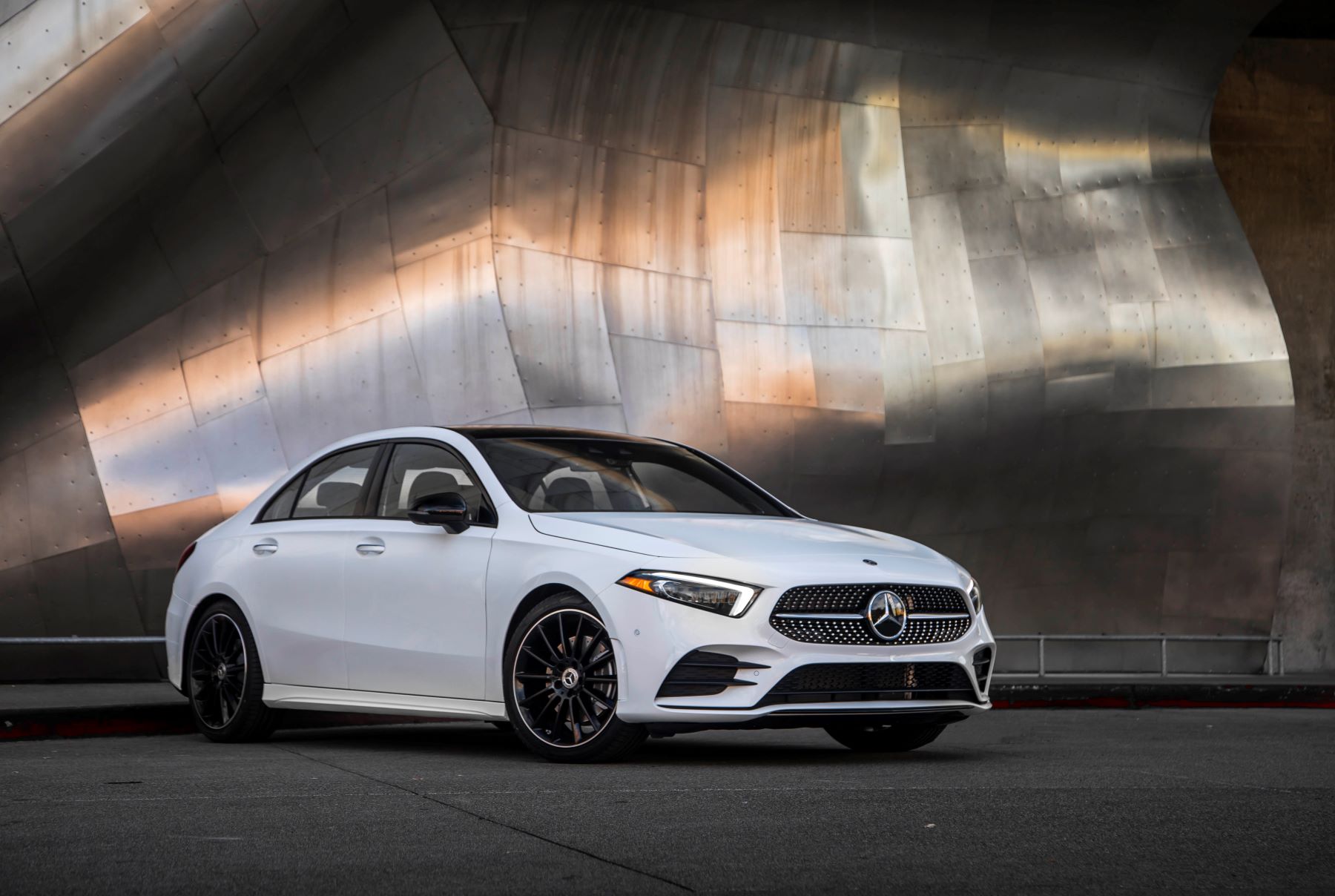 The 2019 Mercedes-Benz A-Class luxury subcompact sedan in white