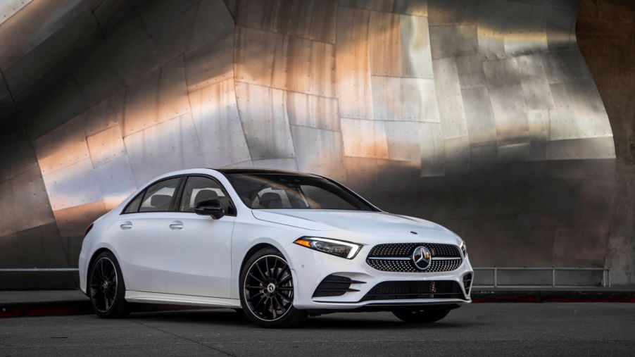 The 2019 Mercedes-Benz A-Class luxury subcompact sedan in white