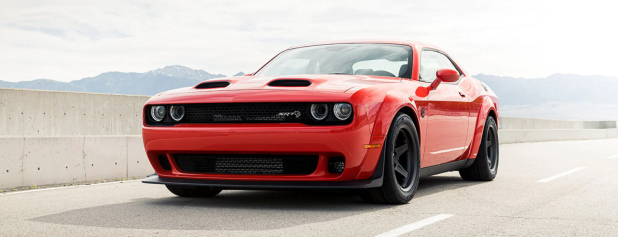 The 2021 Dodge Challenger SRT Super Stock performance muscle car with Dual Snorkel Hood