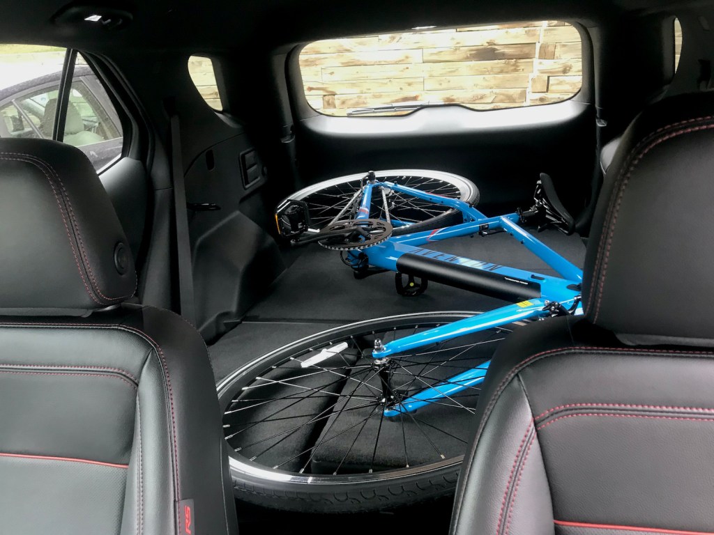 Front view of the 2022 Chevy Equinox with a bike loaded in