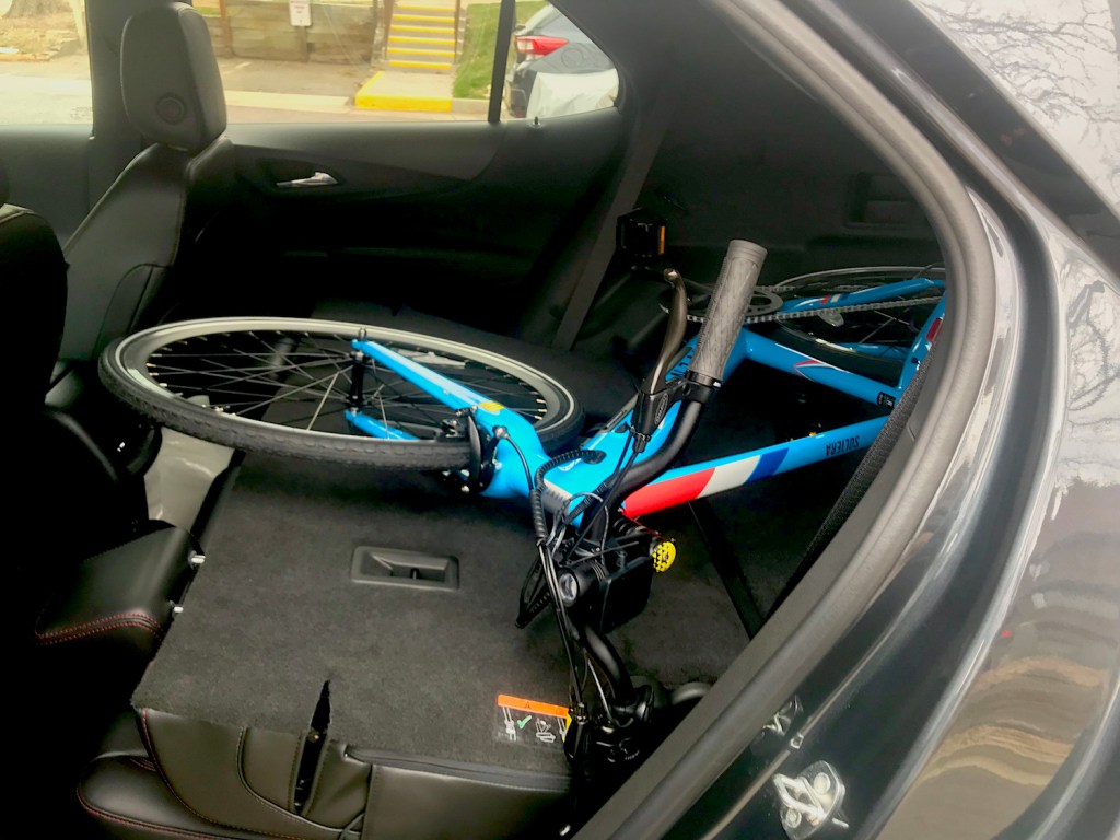 2022 Chevy Equinox with the electric bike loaded in the back