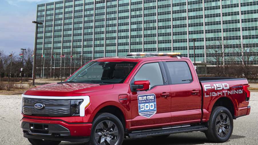 2022 Ford F-150 Lightning Nascar Pace Car parked near Ford HQ