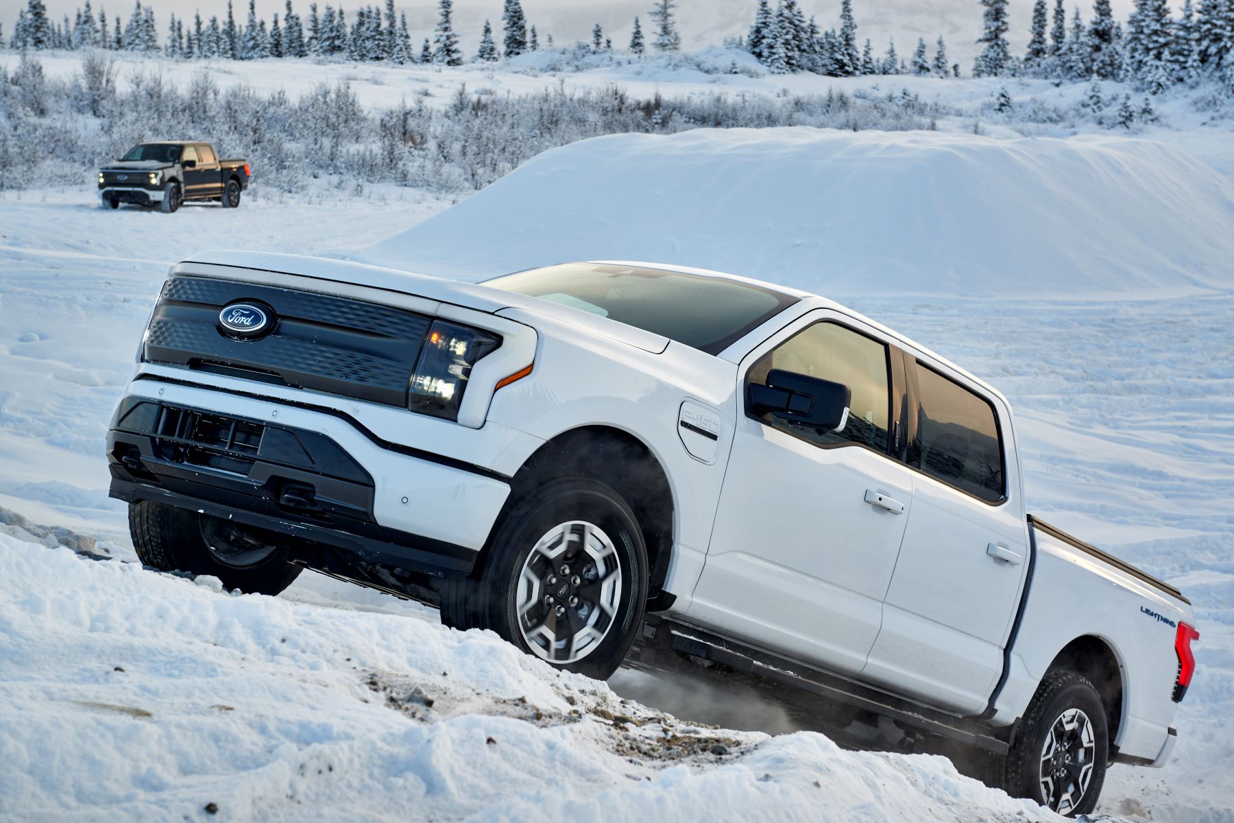 The 2022 Ford F-150 Lightning testing performance in the snow in Alaska