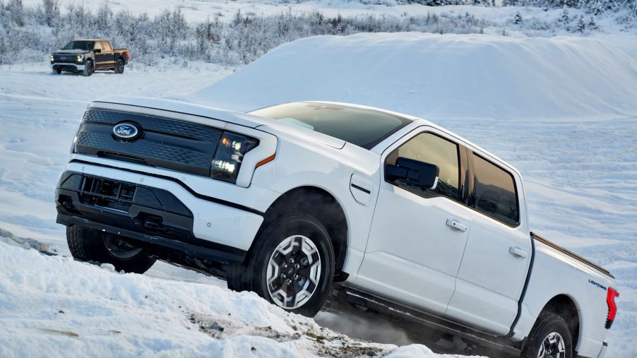The 2022 Ford F-150 Lightning testing performance in the snow in Alaska