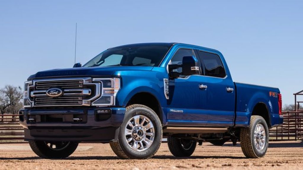Blue 2022 Ford F-250 Power Stroke.  This truck has a powerful diesel engine to do a lot of work.