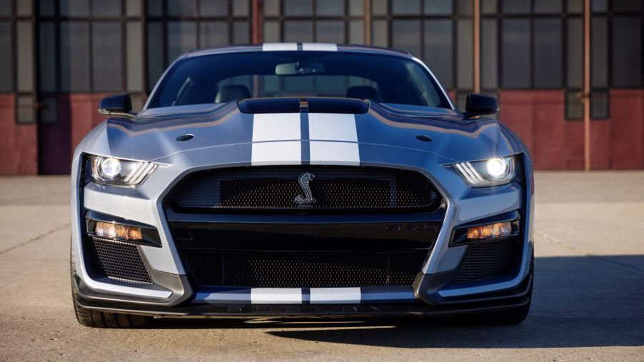 2022 Ford Mustang Shelby GT500 Heritage Edition in blue with white racing stripes