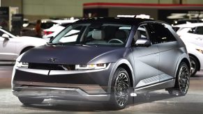 A gray 2022 Hyundai Ioniq 5 at the 2021 Los Angeles Auto Show
