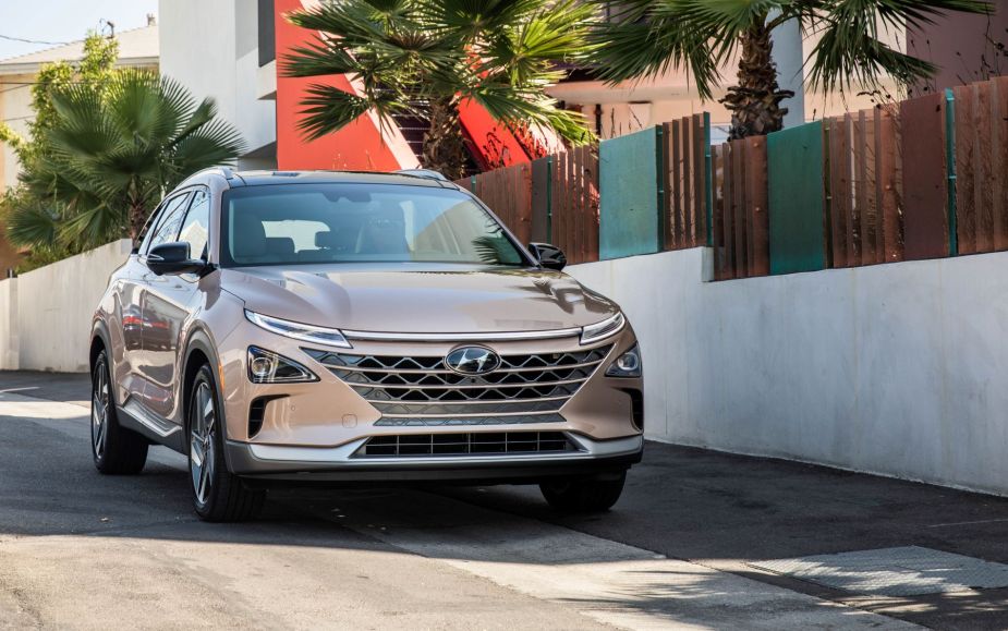 The 2022 Hyundai Nexo hydrogen fuel cell compact SUV model in with a bronze paint color option