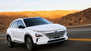 The 2022 Hyundai Nexo hydrogen fuel cell SUV with a white paint color option