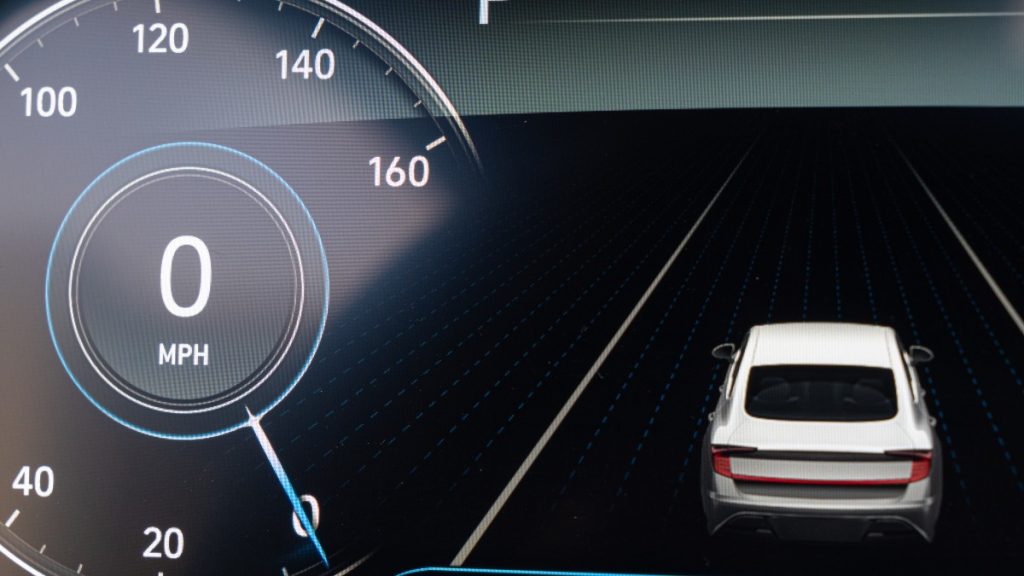 a close up of the digital gauge cluster in the 2022 Hyundai Sonata