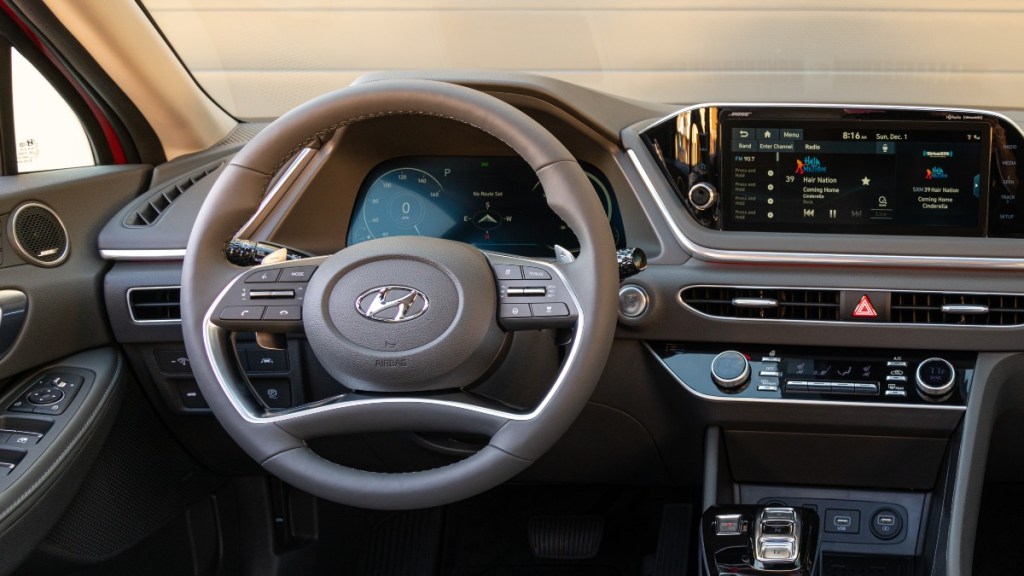 the interior of a new 2022 Hyundai Sonata showing off the upscale design and features included on the Limited trim.