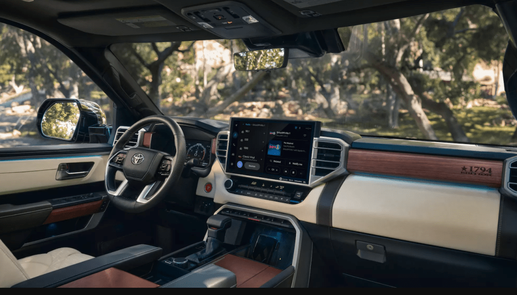 2022 Toyota Tundra 1794 Edition interior. According to KBB, the Tundra is the full-sized truck that holds its value the best. 