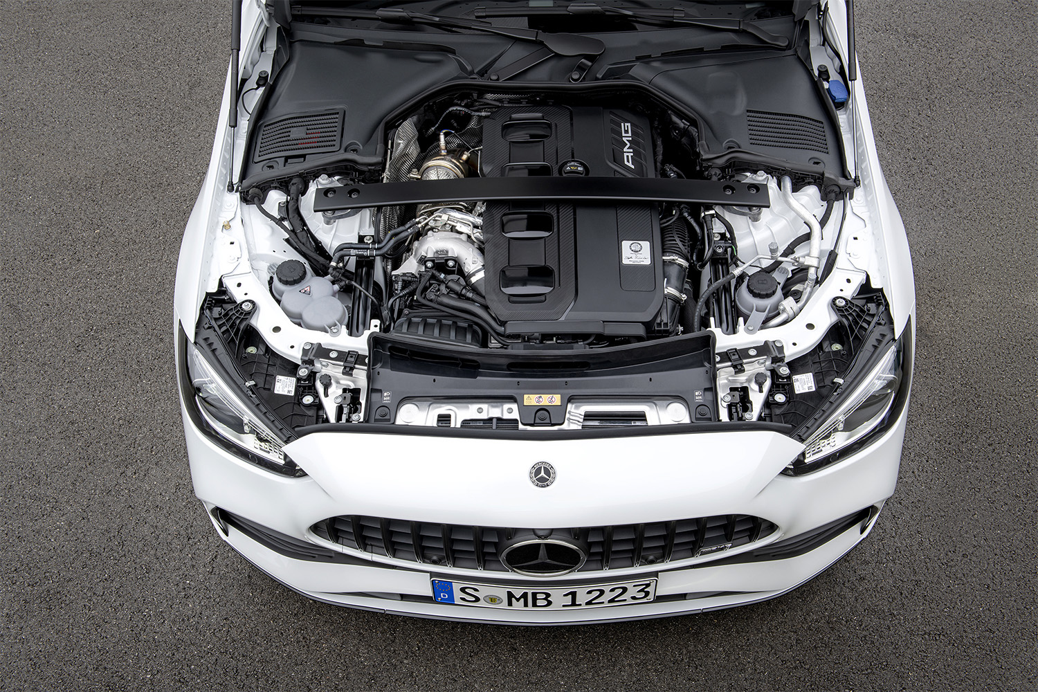 Engine view of the all-new 2023 Mercedes V43 AMG with 402 horsepower four-cylinder engine