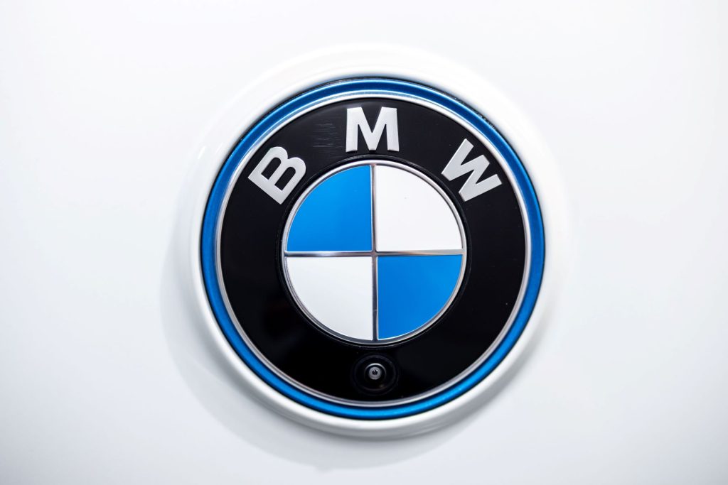 The BMW German automaker logo badging on the iX model