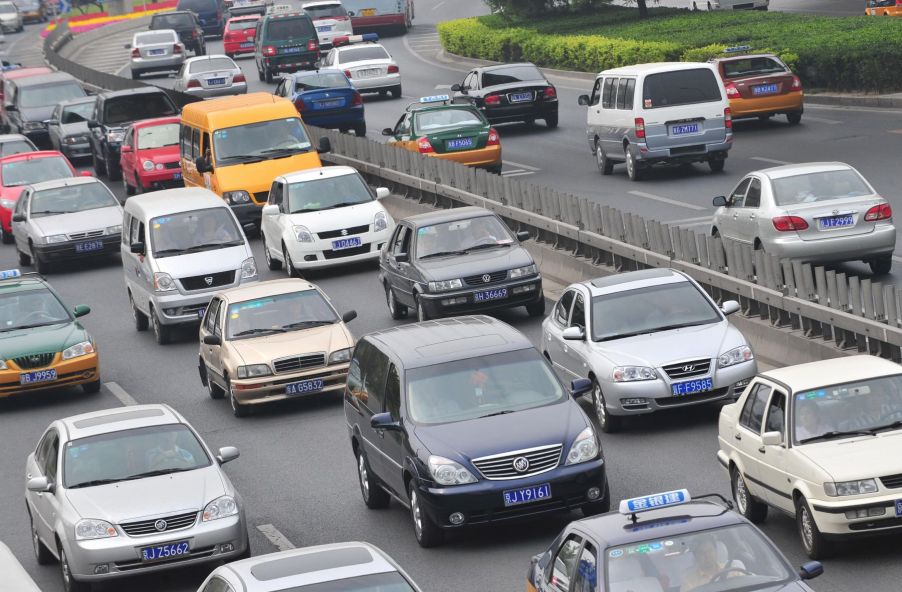 A Buick minivan similar to the Terraza stuck in highway traffic in Beijing, China
