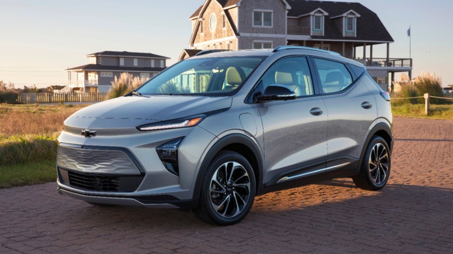 A gray 2022 Chevy Bolt EUV electric SUV is parked outside.