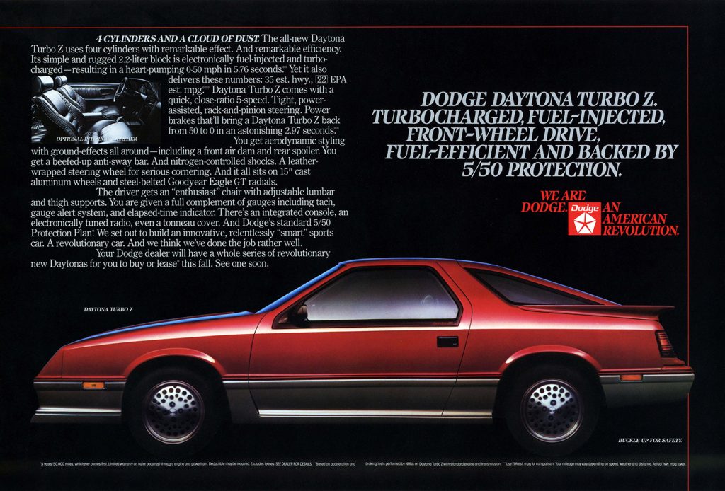 1980s advertisement for Dodge Daytona Turbo Z 